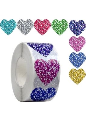 Glitter Heart Stickers Roll